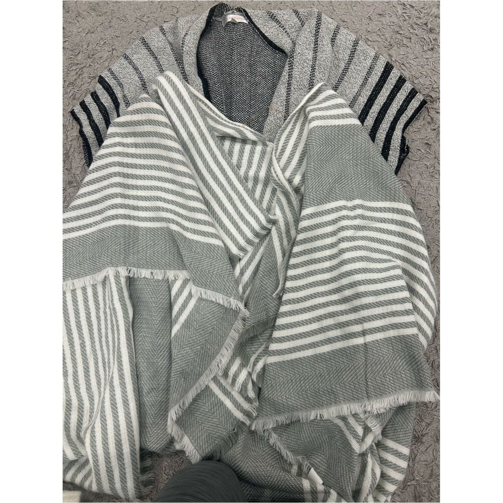 Bundle Gray & White Striped Women’s Open Front Poncho Cardigan Sweater